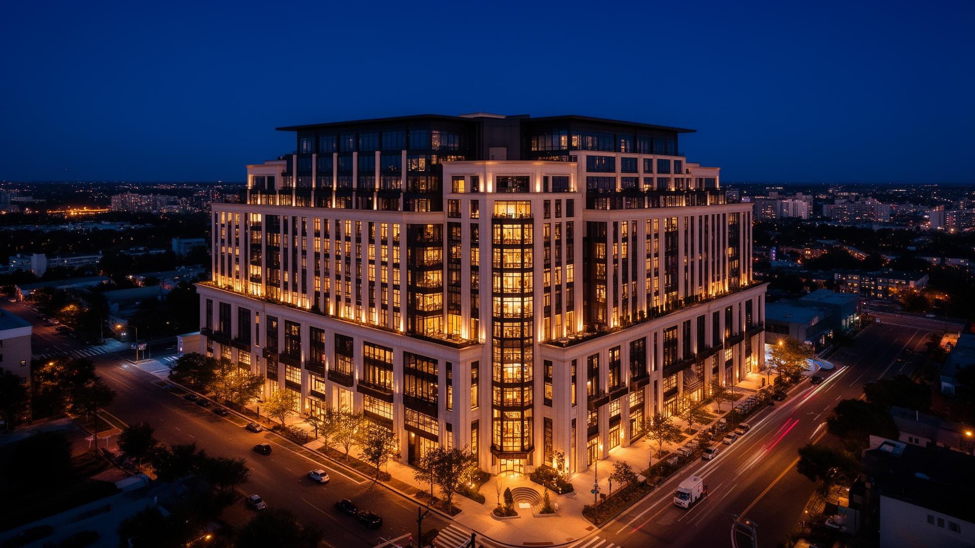 MVFM Capital flagship property at dusk